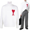 Big Heart Logo Overfit Knit Turtleneck White - AMI - BALAAN 2