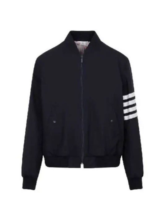 Diagonal Striped Knit Rib Blouson Bomber Jacket Navy - THOM BROWNE - BALAAN 2