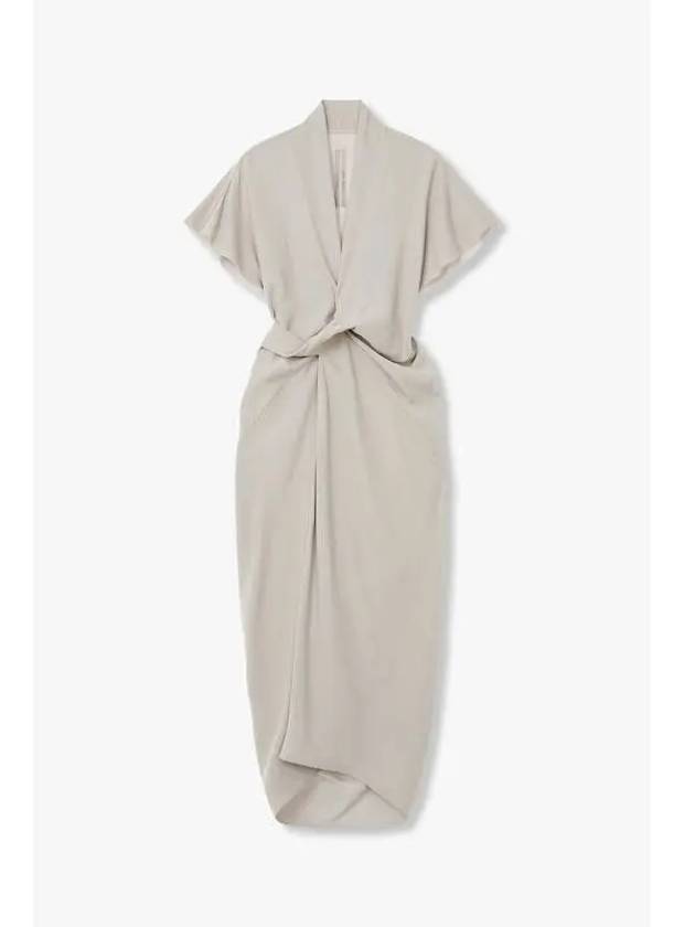 WOMEN Deep V neck wrap midi dress warm gray - RICK OWENS - BALAAN 1