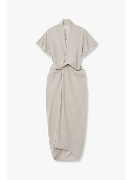 WOMEN Deep V neck wrap midi dress warm gray - RICK OWENS - BALAAN 1