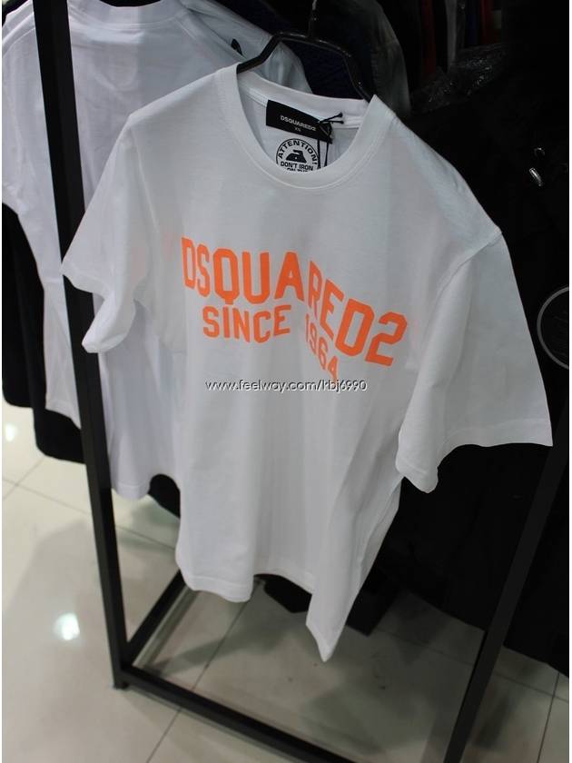 Men's Neon Orange Logo Short Sleeve TShirt S74GD0014 - DSQUARED2 - BALAAN 4