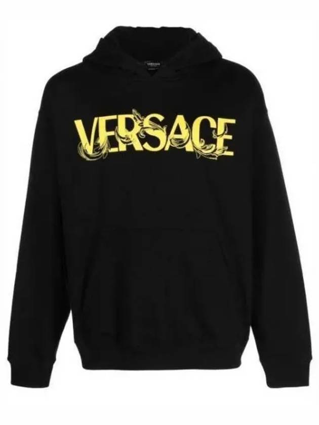 Logo Print Cotton Hoodie Black - VERSACE - BALAAN 2