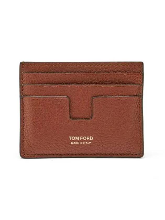 T-Line Logo Grain Leather Card Wallet Brown - TOM FORD - BALAAN 1