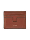 T-Line Logo Grain Leather Card Wallet Brown - TOM FORD - BALAAN 3