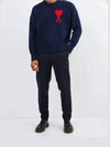 Navy Big Heart Logo Round Sweater A21FK009 016 410 - AMI - BALAAN 2