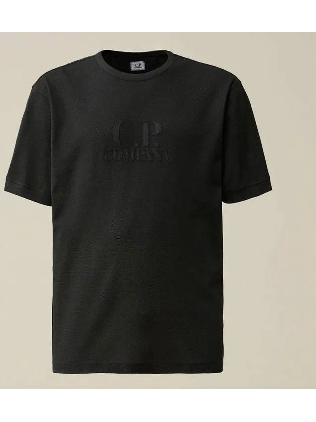 Piquet Waffle Logo Short Sleeve T-Shirt Black - CP COMPANY - BALAAN 2