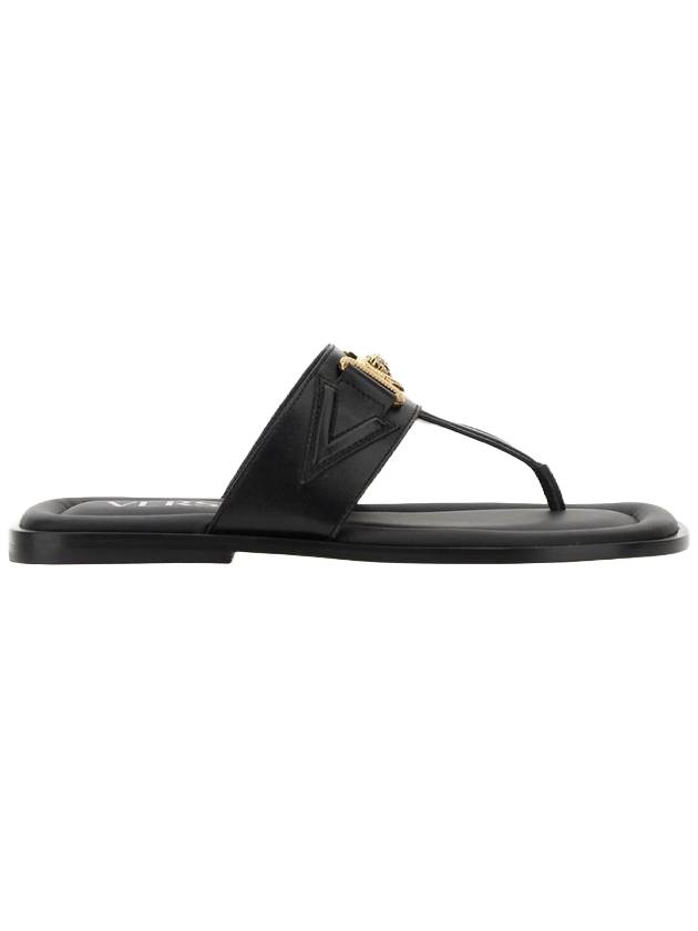 La Medusa Leather Flip Flops Black - VERSACE - BALAAN.