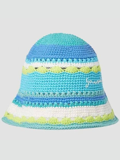 Embroided Logo Striped Cotton Crochet Bucket Hat - GANNI - BALAAN 2