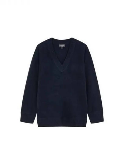 Women s Cashmere Easy V neck Knit Navy 270203 - EMPORIO ARMANI - BALAAN 1