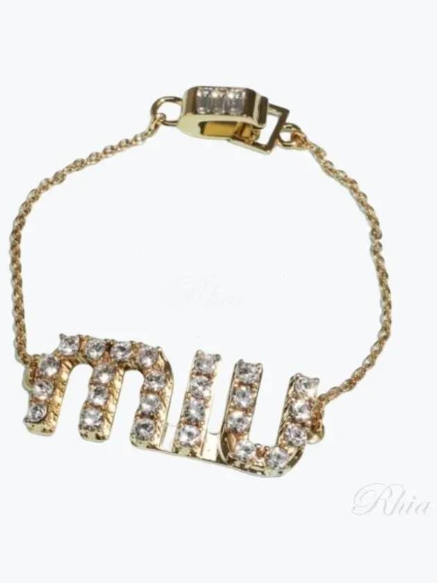 Crystal Embellished Logo Bracelet Gold - MIU MIU - BALAAN 2