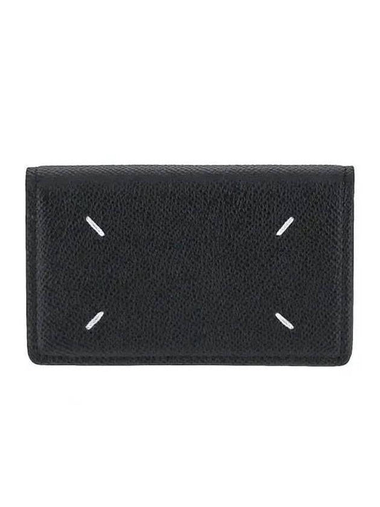 Stitched Leather Card Wallet Black - MAISON MARGIELA - BALAAN 1