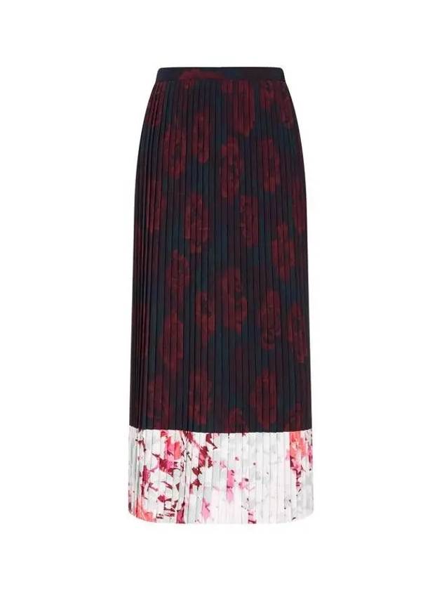 Women's Floral Block Pleated Skirt Dark Plum 270365 - DRIES VAN NOTEN - BALAAN 1