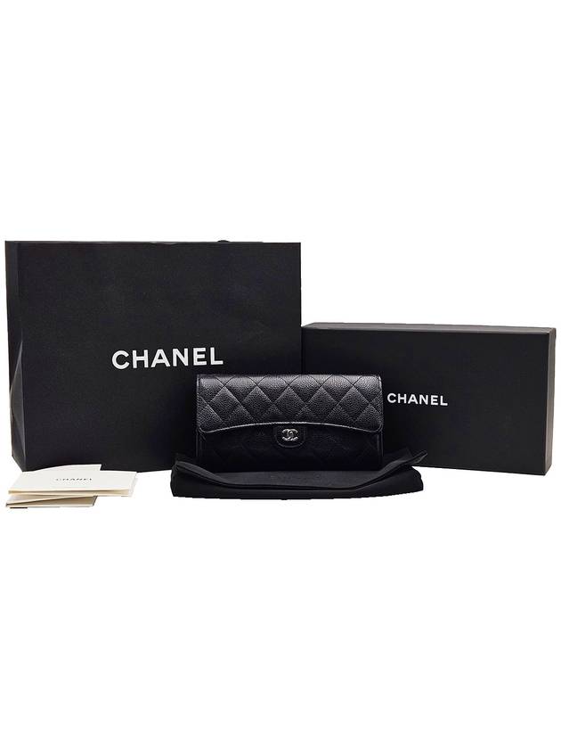 Chanel AP0241 Black Caviar Silver CC Logo Classic Long Flap Wallet - CHANEL - BALAAN 2