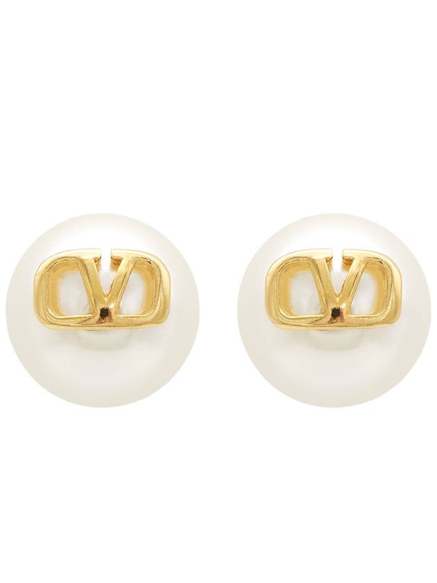 V Logo Pearl Earrings Gold - VALENTINO - BALAAN 2