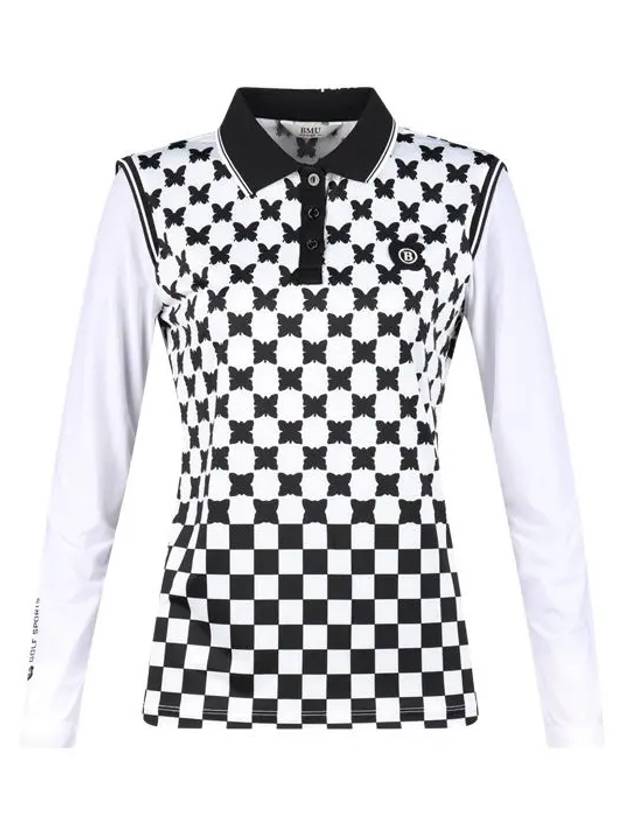 Women s Butterfly Checkerboard Layered Long Sleeve Golf Shirt BMU4M602W - LUX GOLF - BALAAN 1