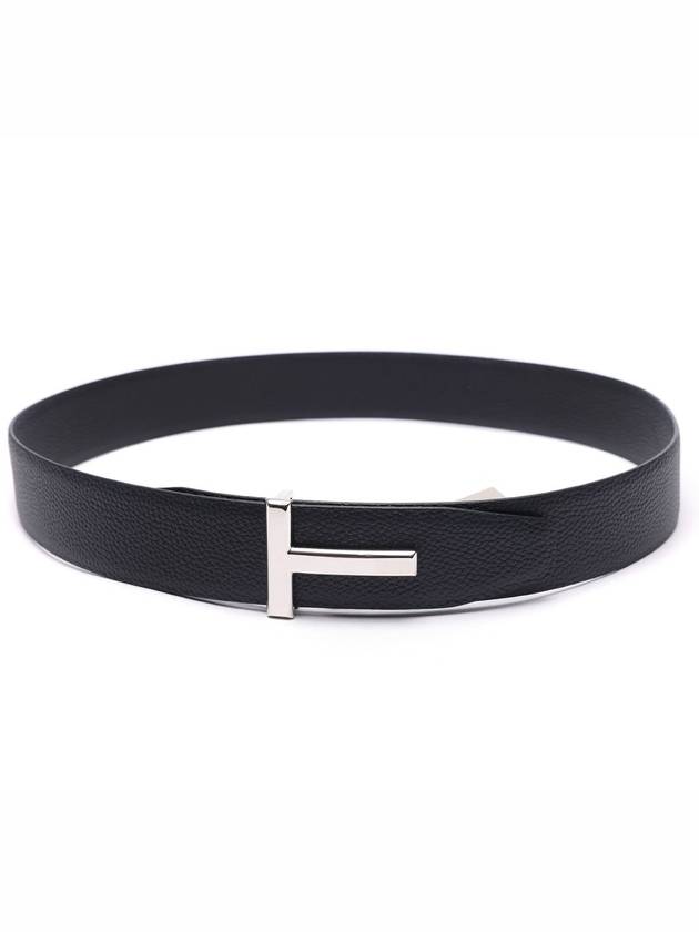 Sliver Soft Grain Leather T Icon Belt Dark Navy Black - TOM FORD - BALAAN 5