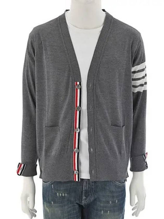 Men's Sustainable Classic Diagonal Wool Cardigan Medium Grey - THOM BROWNE - BALAAN 2