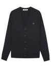 Bold Fox Head Patch V Neck Wool Cardigan Black - MAISON KITSUNE - BALAAN 2