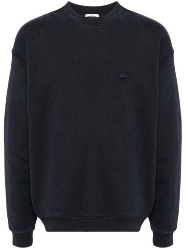 Loose Fit Washed Effect Fleece Sweatshirt Black - LACOSTE - BALAAN 1