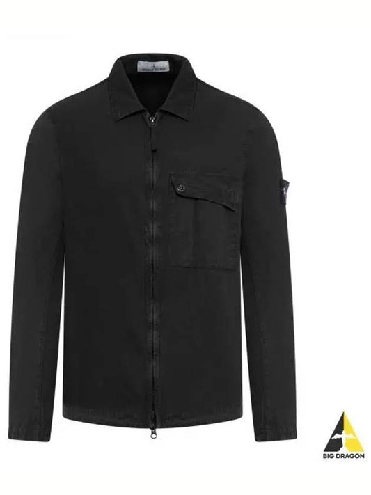 Old Treatment Garment Dyed Overshirt Jacket Black - STONE ISLAND - BALAAN