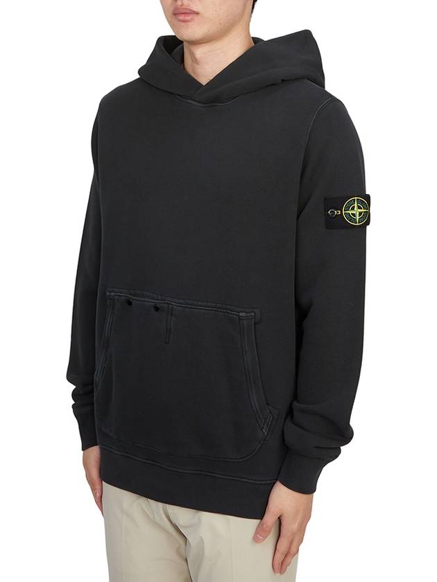 Old Effect Cotton Diagonal Fleece Hoodie Black - STONE ISLAND - BALAAN 3