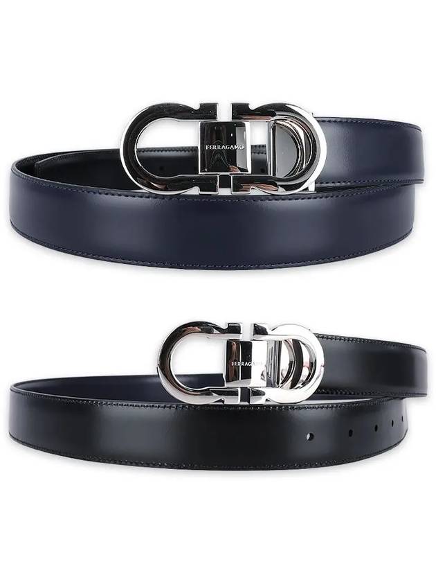 Gancini Reversible Leather Belt Midnight Blue - SALVATORE FERRAGAMO - BALAAN 2