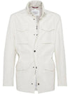 Stand-Up Collar Linen Blend Coat Offwhite - BRUNELLO CUCINELLI - BALAAN 1