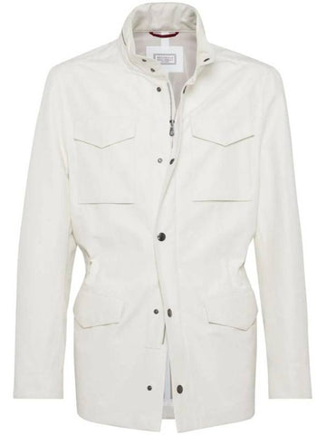 Stand-Up Collar Linen Blend Coat Offwhite - BRUNELLO CUCINELLI - BALAAN 1