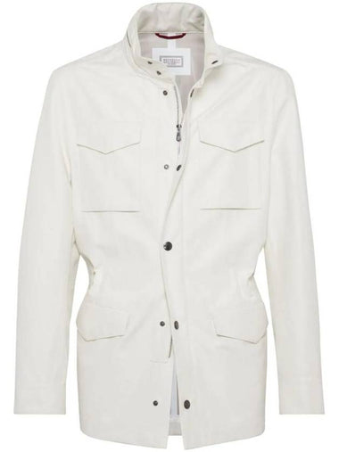 Stand-Up Collar Linen Blend Coat Offwhite - BRUNELLO CUCINELLI - BALAAN 1