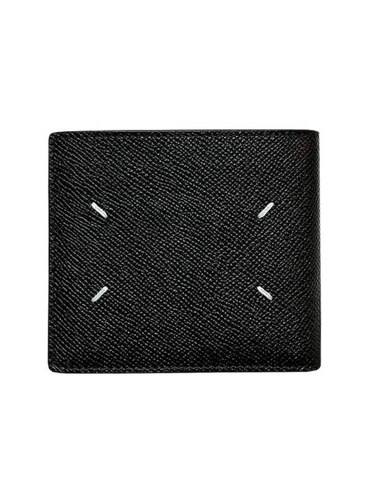 Stitched Bifold Leather Half Wallet Black - MAISON MARGIELA - BALAAN 1