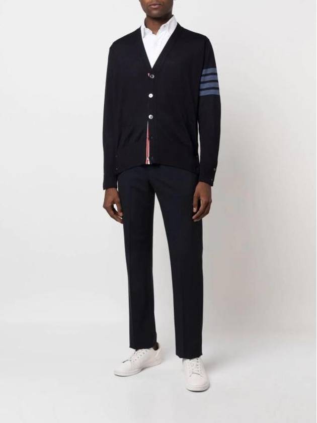 4-Bar Stripe Sustainable Merino Wool Cardigan Navy - THOM BROWNE - BALAAN 3