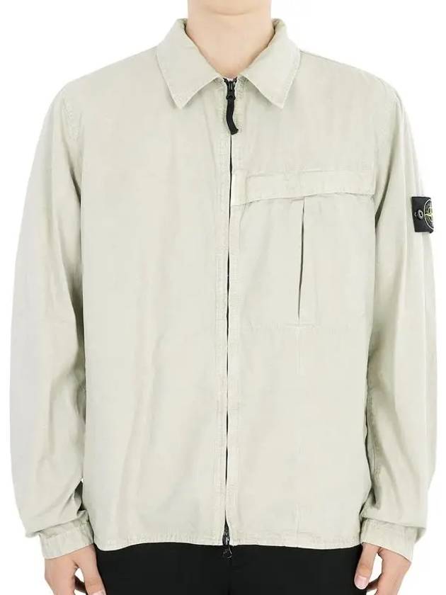 Organic Cotton Shirt Zip Up Jacket Beige - STONE ISLAND - BALAAN 3