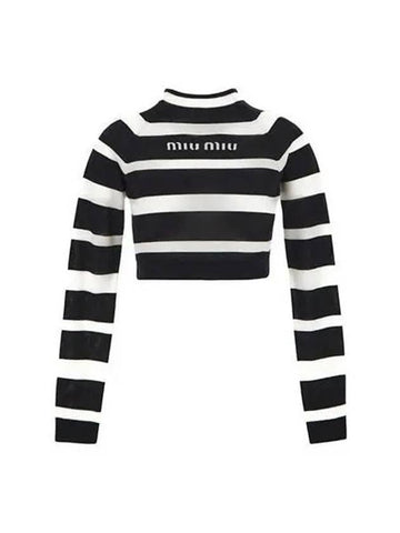 Knitted Women s Striped Cashmere Silk Turtleneck Black White - MIU MIU - BALAAN 1