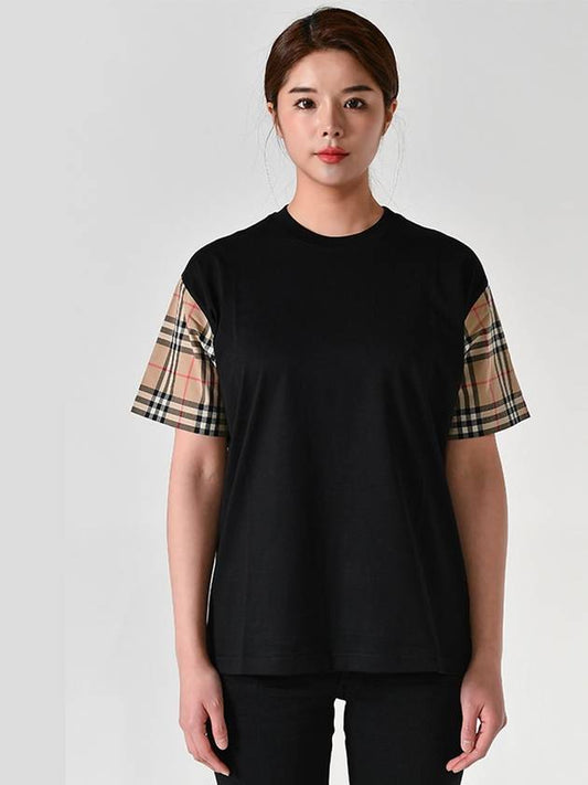 Vintage Check Sleeve Cotton Oversized T-shirt Black - BURBERRY - BALAAN 2