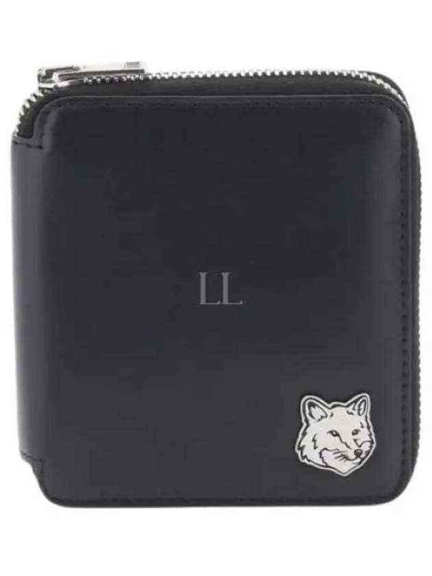 Fox Head Square Zipper Half Wallet Black - MAISON KITSUNE - BALAAN 2