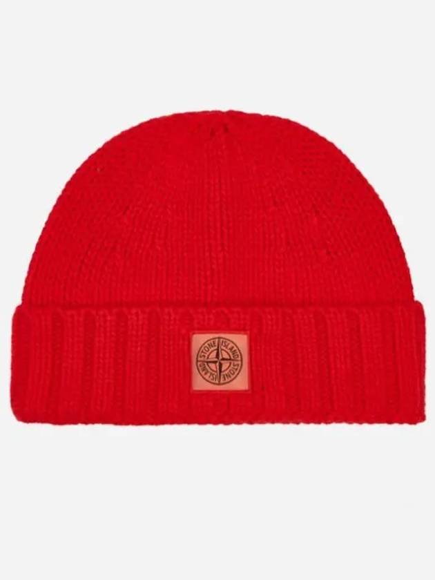 Logo Patch Wool Beanie Red - STONE ISLAND - BALAAN 2