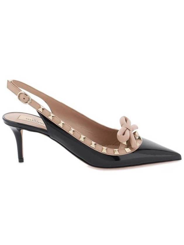 Rockstud Bow Patent 60mm Slingback Heel Black - VALENTINO - BALAAN 1