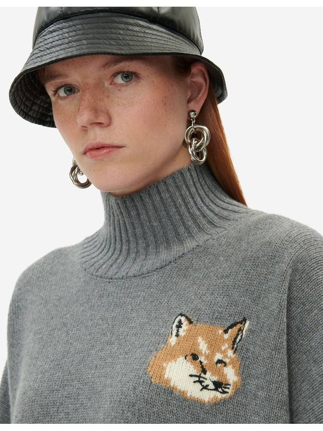 Men's Fox Head Patch Oversized Wool Turtleneck Grey - MAISON KITSUNE - BALAAN 10