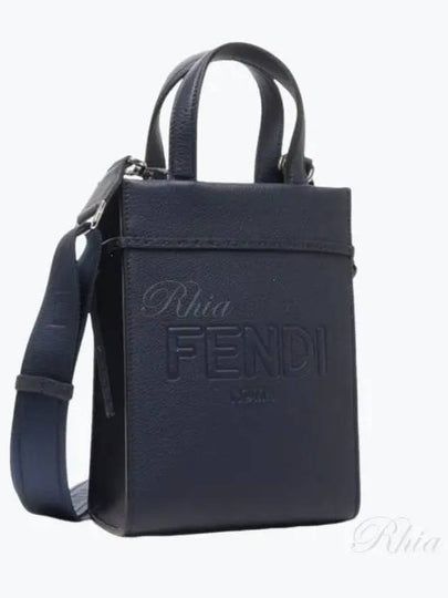 Mini Logo Leather Tote Bag Navy - FENDI - BALAAN 2