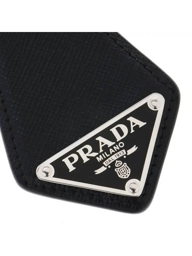 Saffiano Triangular Logo Leather Key Holder Black - PRADA - BALAAN 4