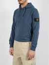 Logo Patch Cotton Fleece Hoodie Blue - STONE ISLAND - BALAAN 4