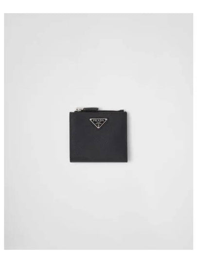 Triangle Logo Saffiano Half Wallet Black - PRADA - BALAAN 2