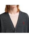 Red Heart Logo Merino Wool Cardigan Heather Grey - AMI - BALAAN 5