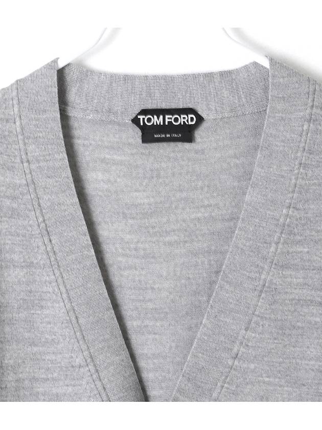 V-Neck Wool Cardigan Light Grey - TOM FORD - BALAAN 4