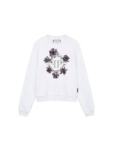 Women's Flower Logo Crystal Sweatshirt White 270062 - PHILIPP PLEIN - BALAAN 1