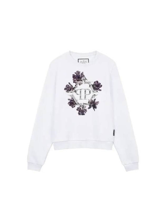 Women's Flower Logo Crystal Sweatshirt White 270062 - PHILIPP PLEIN - BALAAN 1