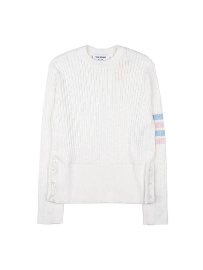 Baby Cable Rib Cotton 4-Bar Crewneck Knit Top White - THOM BROWNE - BALAAN 2