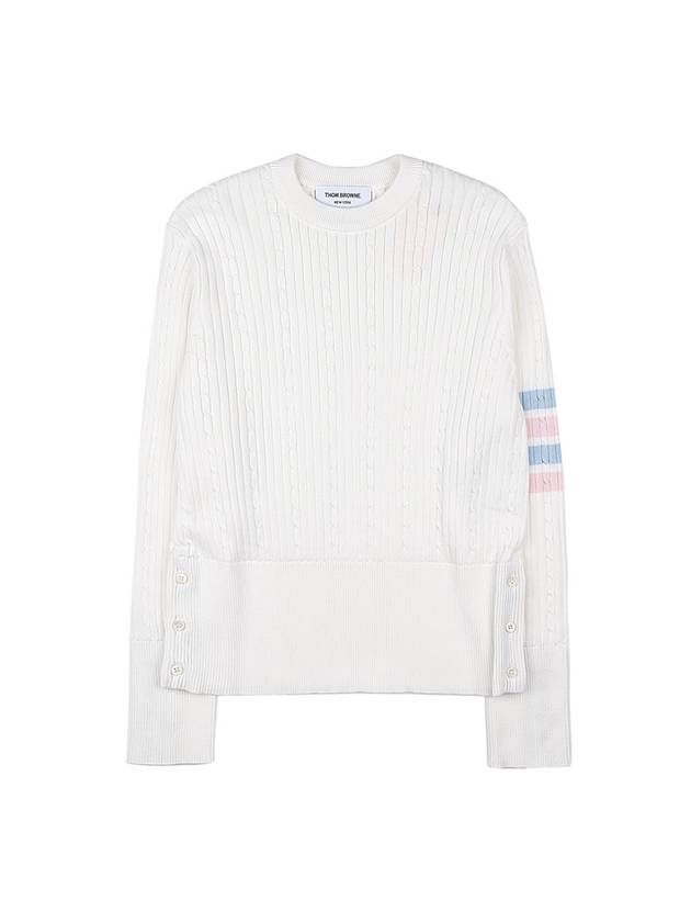 Baby Cable Rib Cotton 4-Bar Crewneck Knit Top White - THOM BROWNE - BALAAN 2