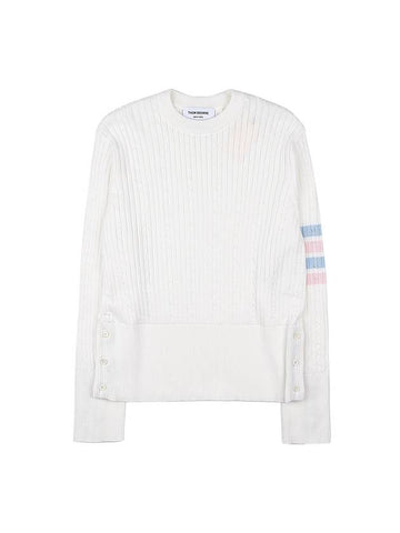 Baby Cable Rib Cotton 4-Bar Crewneck Knit Top White - THOM BROWNE - BALAAN 1