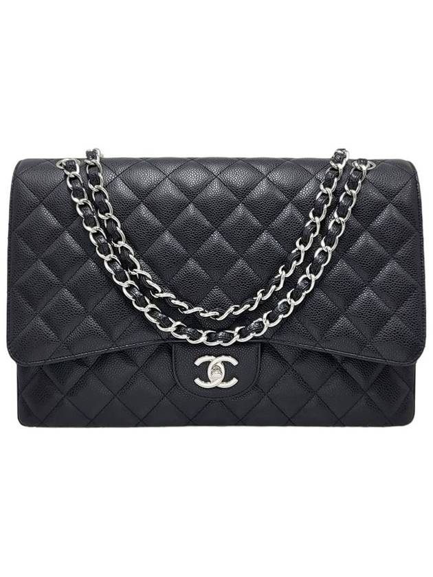 Women s A47600 Caviar Black Classic Maxi Silver Chain Shoulder Bag - CHANEL - BALAAN 1